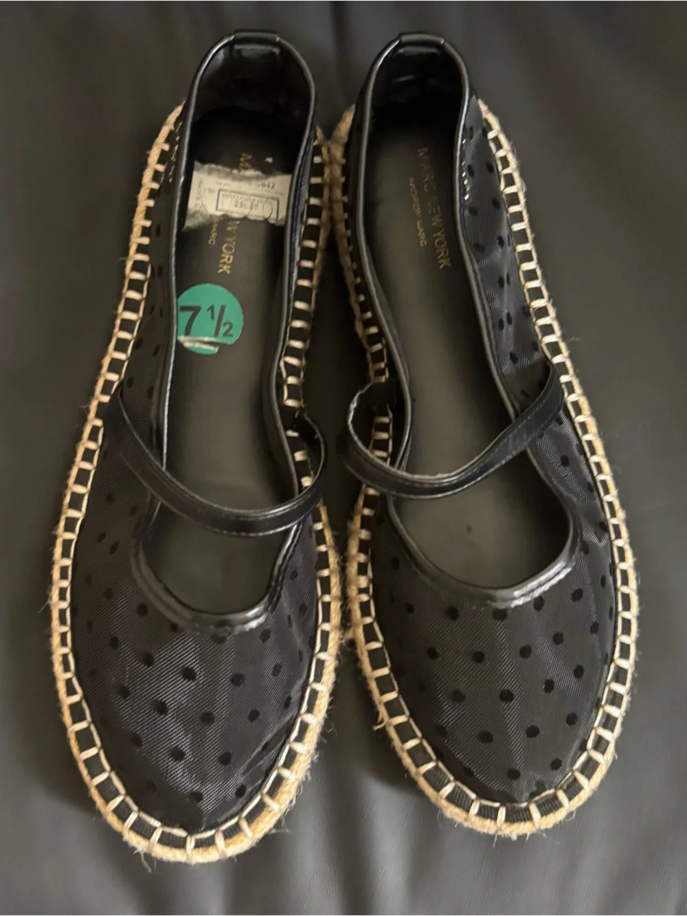 Marc New York Black Polka Dot Espadrille Mary Jane Flats Size 7.5